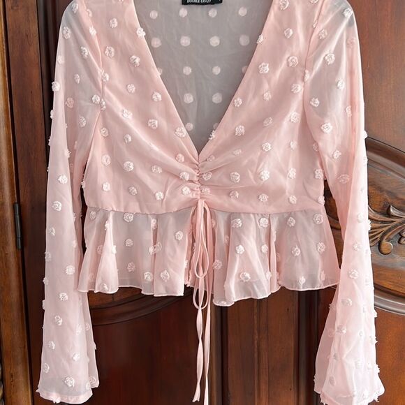 Double Crazy pink flower top- size S - Picture 2 of 7